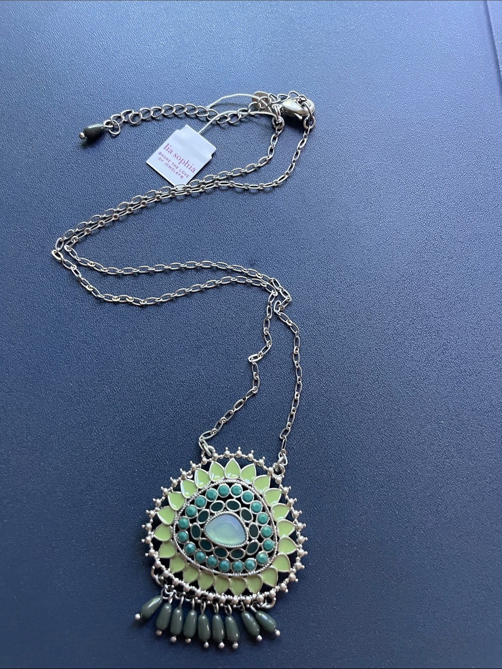 Lia Sophia Green and Teal Teardrop Pendant Necklace